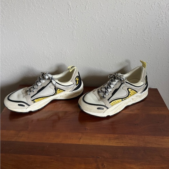 Sandro Cream Gray Yellow Snakeskin Flame Trainer Sneaker Womens 6.5 Fashion - Picture 3 of 8
